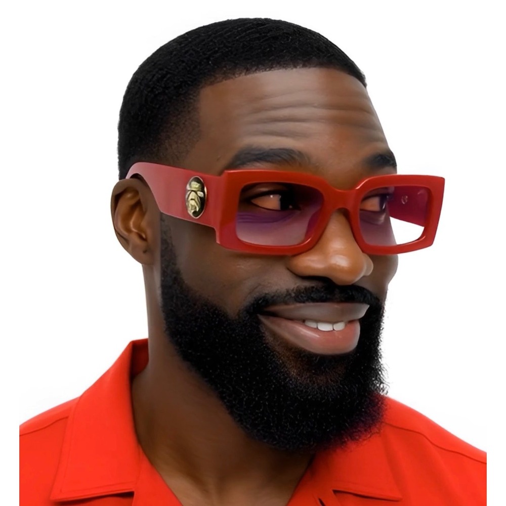 Fashion Sunglasses Trendy Red Lens Square Frame Statement Modern Men Hip Hop New